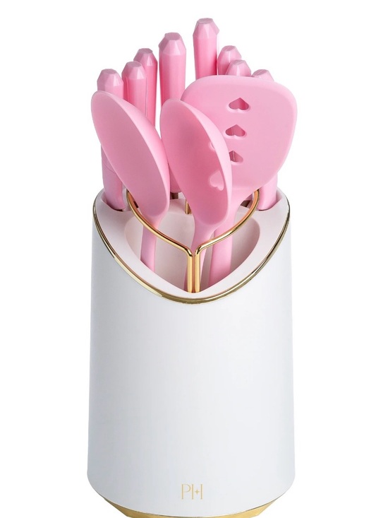 Paris Hilton Accessories - Paris Hilton Pink Kitchen Utensil Set with White Holder